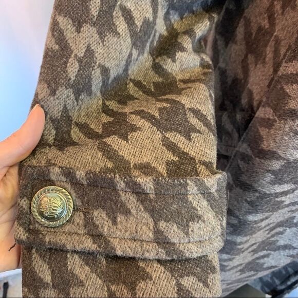 Mario Serrani brown black houndstooth winter coat attached scarf Sz 8 - Picture 4 of 10